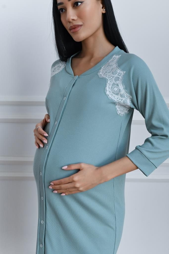 Нічна сорочка для вагітних та годуючих мам м'ятна