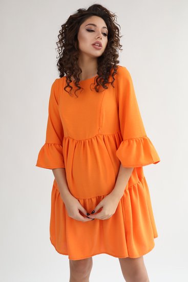Легкое свободное платье для беременных и кормящих с секретом для кормления апельсиновое