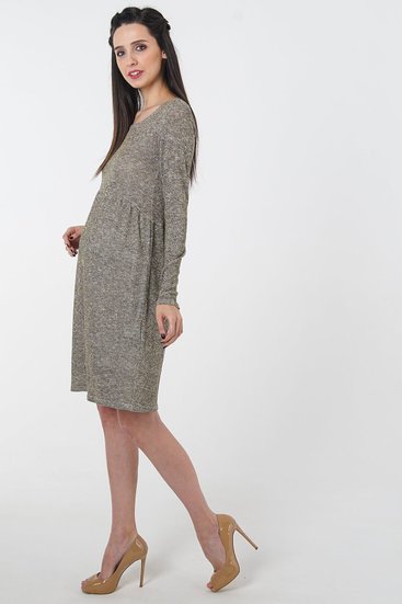 Нарядна сукня для вагітних прилеглого силуету трикотажна коричнева