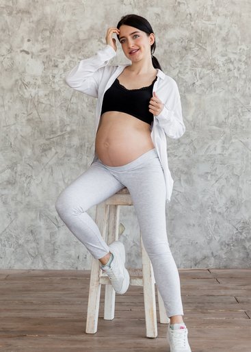 Сірі лосини легінси для вагітних з низьким бандажем під животик