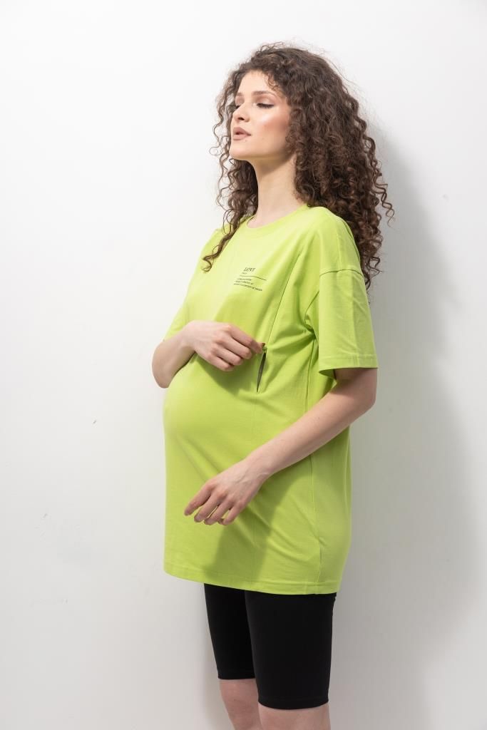 Хлопковая футболка-туника для беременных и кормящих лимонная