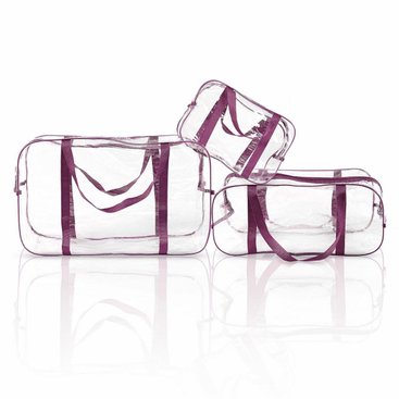 Набор прозрачных сумок в роддом разных размеров прочные вместительные бордовые, 001БР