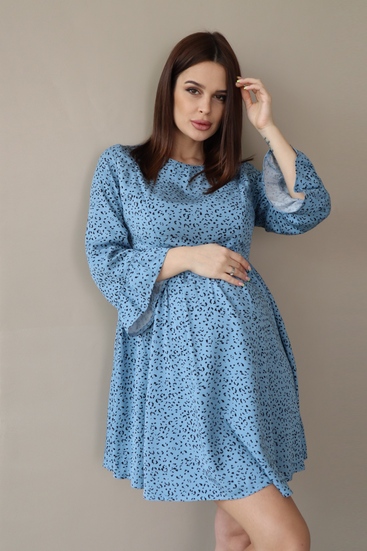 Воздушное платье для беременных кормящих с секретом для кормления синее свободного кроя