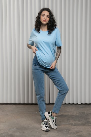 Джинсы для беременных Mom slim синие с двойной поддержкой животика