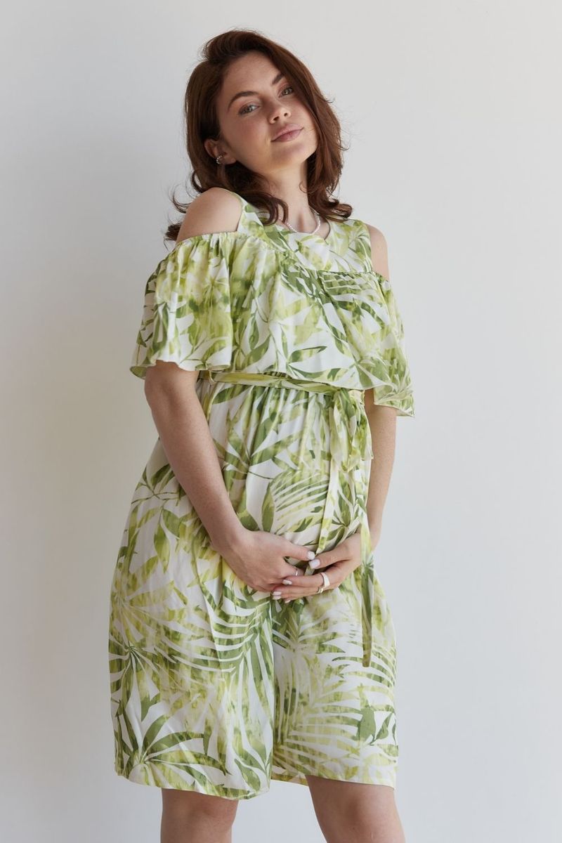 Легка ніжна сукня для вагітних салатова бавовняна літня вільного крою з принтом