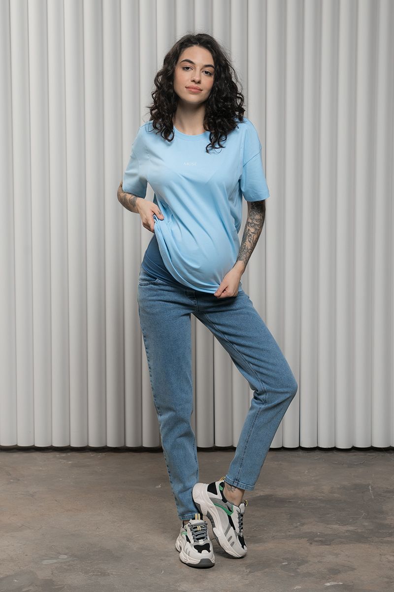 Джинси для вагітних Mom slim сині з подвійною підтримкою животика