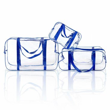 Набор сумок в роддом разных размеров 3 шт прозрачные прочные синие, 001С