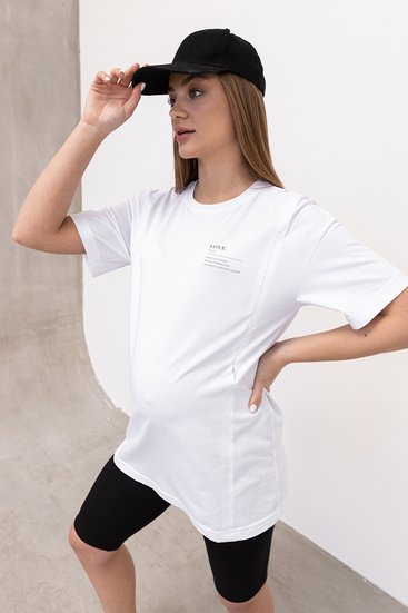 Біла туніка-футболка для вагітних та годуючих з секретом годування