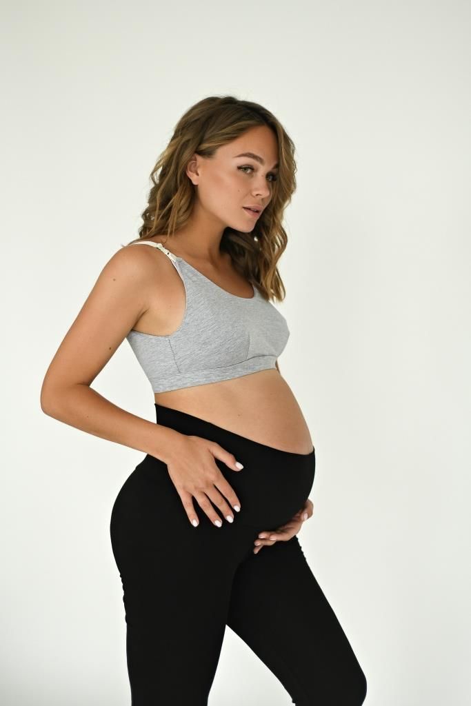 Удобный топ для беременных и кормящих мам с клипсой серый