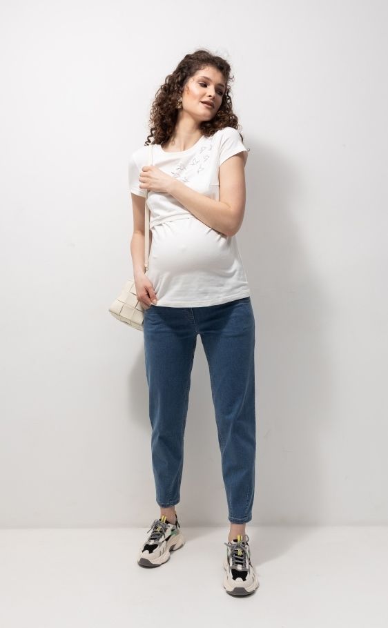 Темно-блакитні джинси МОМ для вагітних із тонкого джинсу