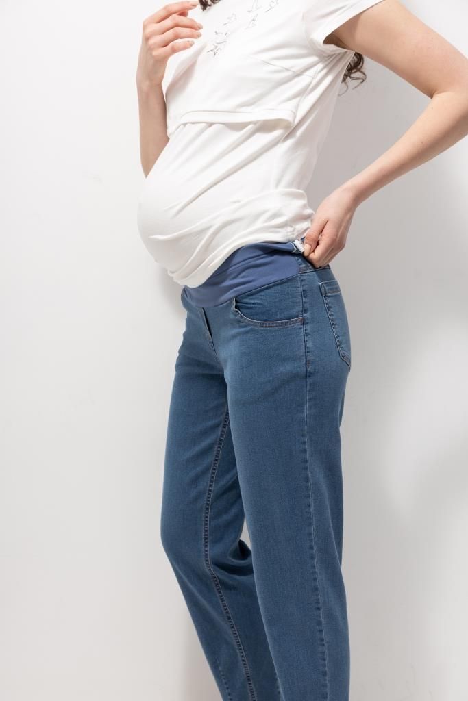Темно-блакитні джинси МОМ для вагітних із тонкого джинсу