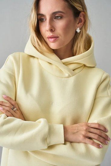 Теплый худи для беременных и кормящих из трикотажа тринитка с начесом цвета шампань