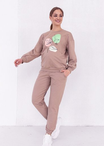 Трикотажні спортивні штани - джогери для вагітних коричневі бандажний животик