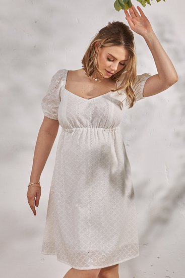 Хлопковое нарядное платье для беременных и кормящих белое