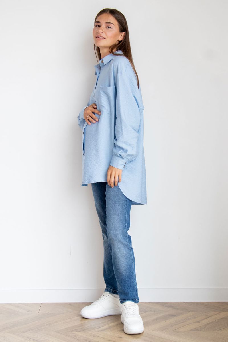 Голубая рубашка для беременных и кормящих мам на пуговицах из натуральной хлопковой "жатки"