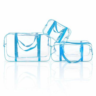 Набор из прочных прозрачных сумок в роддом разных размеров 3 шт голубые, 001Г