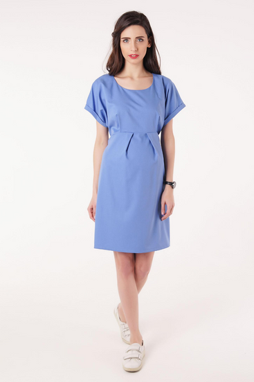 Нежное платье для беременных, будущих мам голубое с коротким рукавом