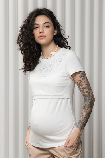 Стильная футболка для беременных и кормящих из тонкого хлопкового трикотажа