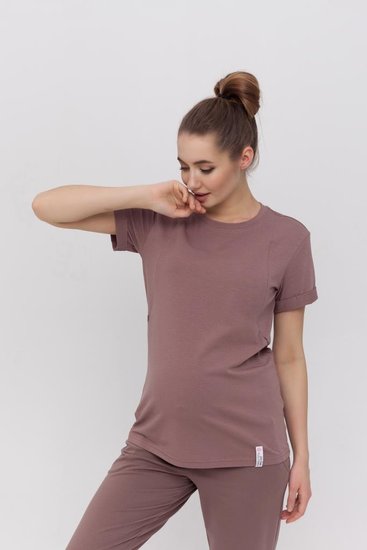 Трикотажная футболка для беременных и кормящих коричневая