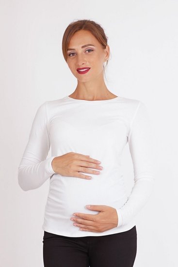 Кремовая кофта для беременных однотонная хлопковая с длинным рукавом прилегающая