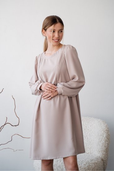 Сіра сукня міді для вагітних та годуючих бавовняна з секретом для годування вільна
