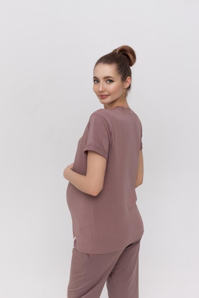 Трикотажна футболка для вагітних та годуючих коричнева