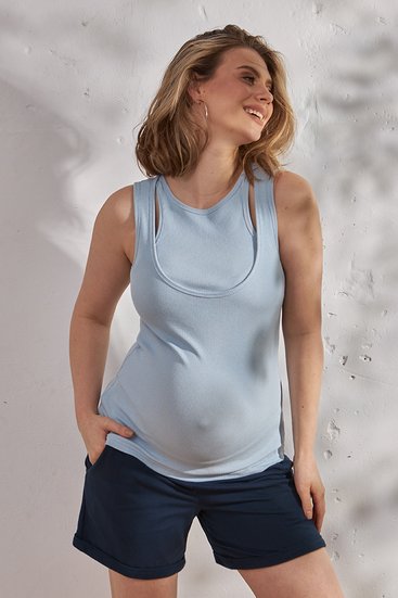 Шорты трикотажные для беременных синие с низким бандажем под животик