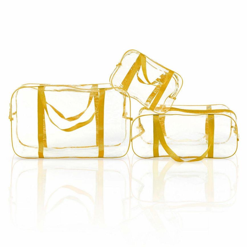 Прозрачные сумки в роддом набор из трех прочных сумок разных размеров желтые, 001Ж