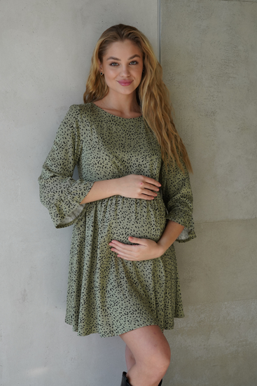 Платье для беременных и кормящих воздушное с секретом для кормления свободного кроя хаки