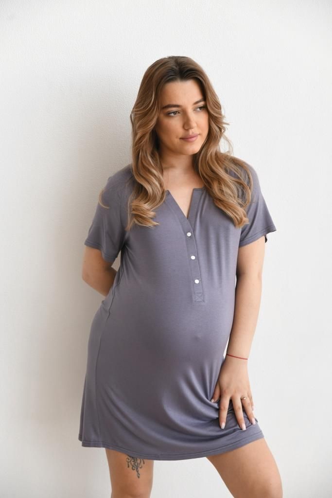 Ночная рубашка для беременных и кормящих с коротким рукавом