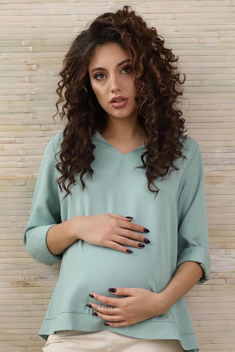 Нежная лазурная блузка для беременных хлопковая прямого кроя для всех сроков беременности