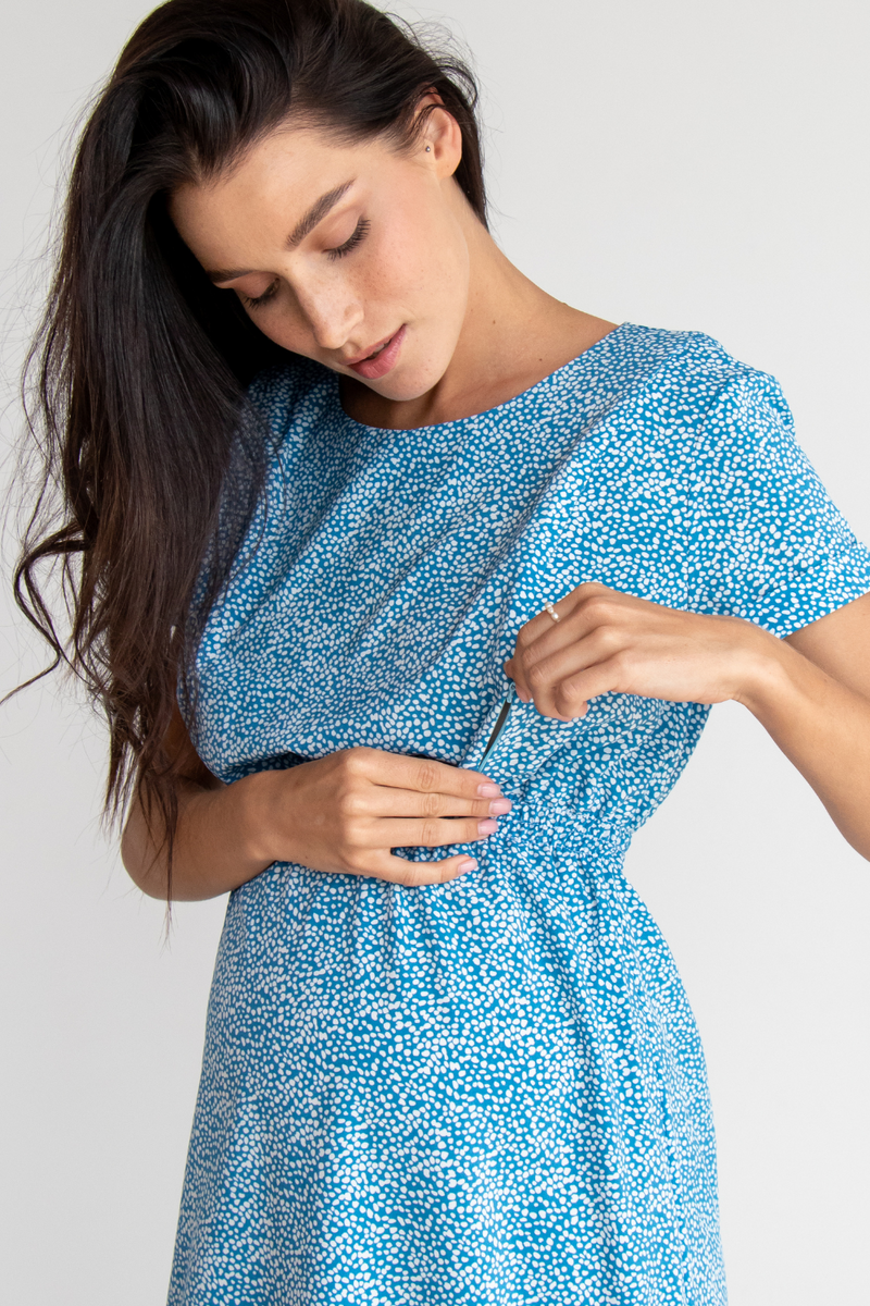 Повітряна блакитна сукня для вагітних і годуючих з приємної тканини з секретом для годування